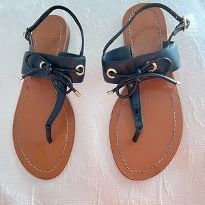 Kate Spade NYCarolina Sandals Black Leather Slingback Patent Leather Bow Size 9M